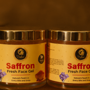 Saffron face gel in cosmetic container with rich saffron extract