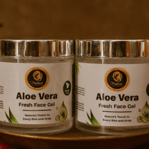Aloe vera skin gel in jar with natural aloe leaf essence