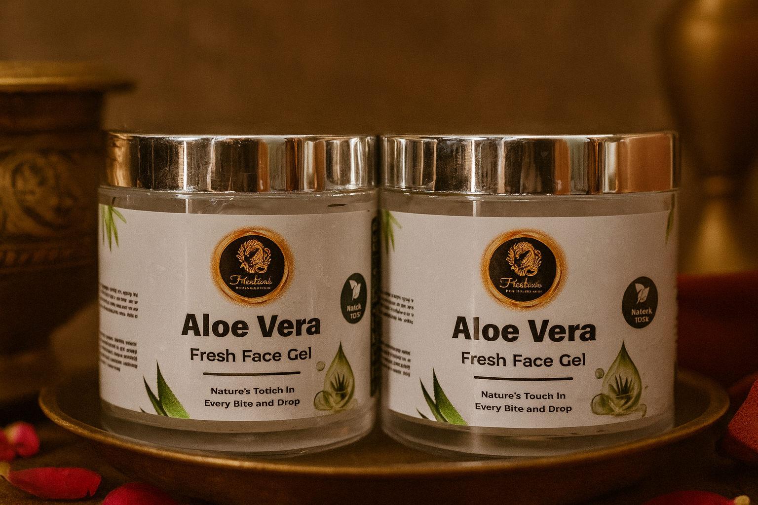 Aloe vera skin gel in jar with natural aloe leaf essence